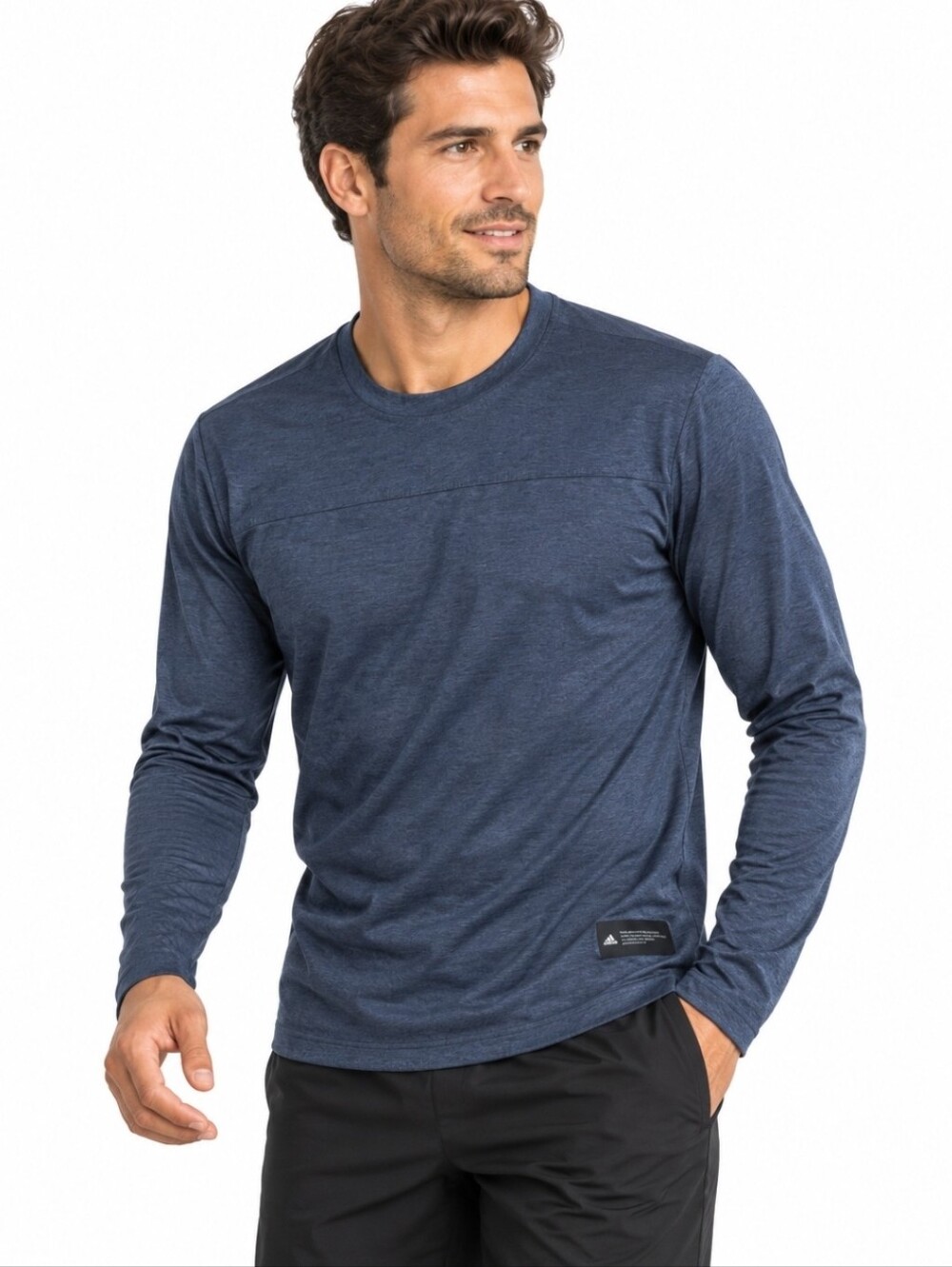 Adidas AEROREADY Men’s Long Sleeve Performance Crewneck Shirt Heathered Blue S
